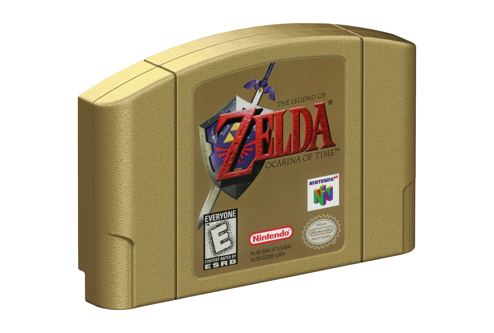 Gold Legend of Zelda Ocarina of Time Nintendo 64 cartridge illustration