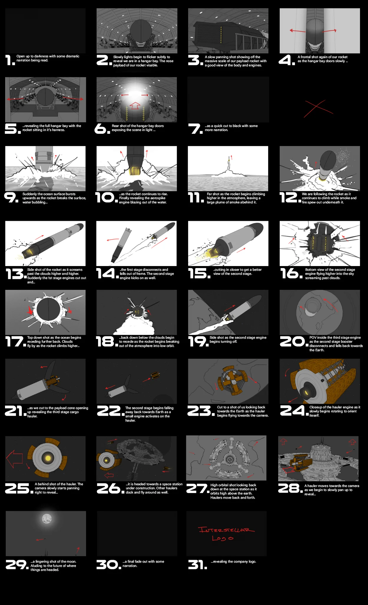 Sea Dragon expanded launch and orbital storyboard sequence